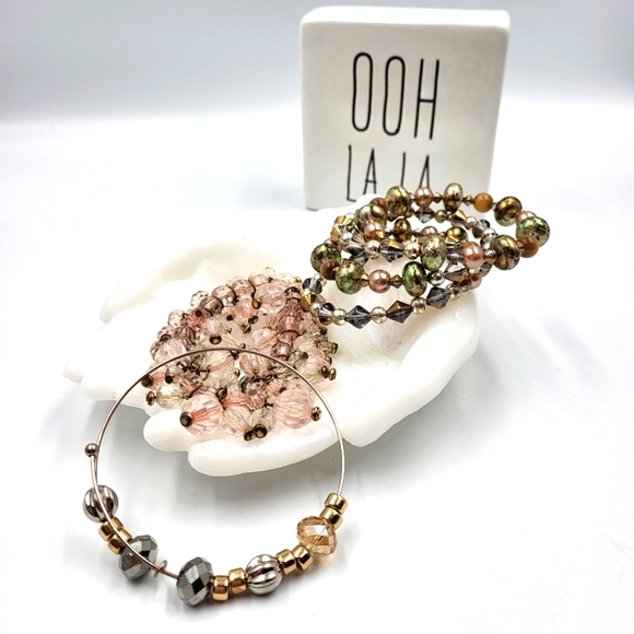 Rose, Grey Green and Gold Bracelet Bundle - 3 Unique Pieces - Picture 1 of 5